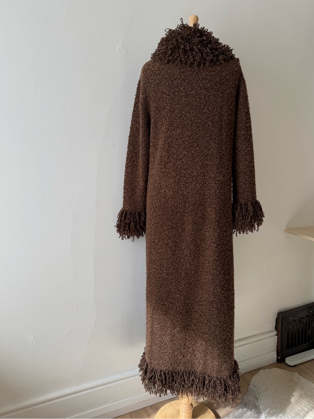 Penny Lane Long Brown Shaggy Duster Cardigan Boho Festival Coat Sweater - Picture 9 of 13